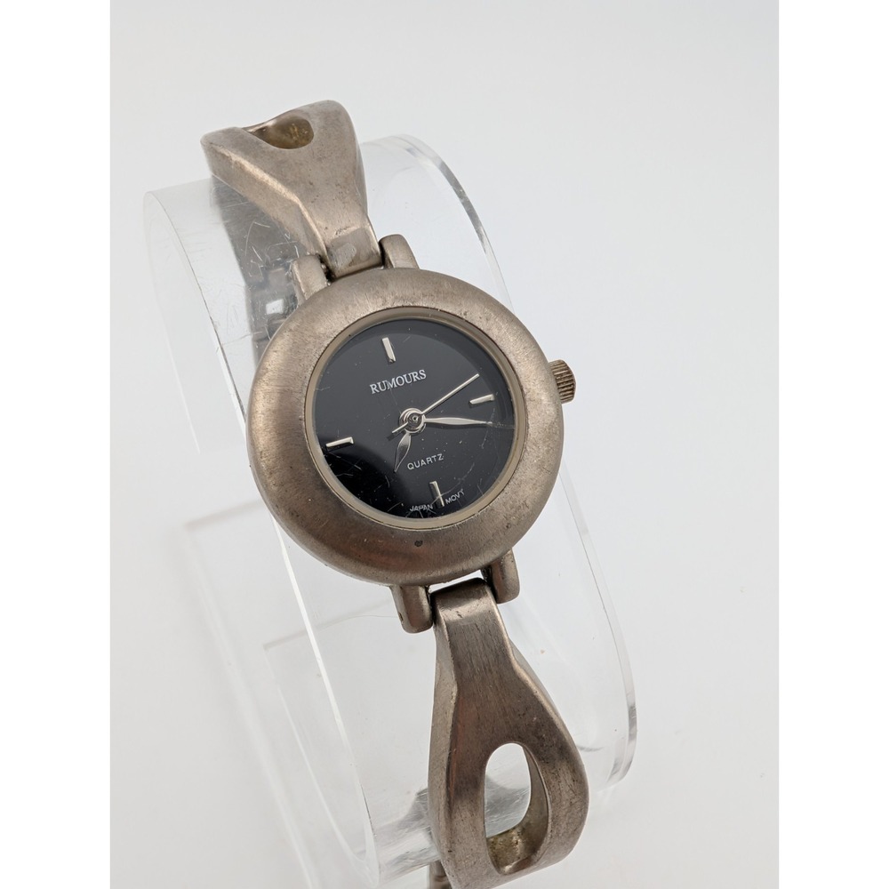 Rumours Watch Women‎ 24mm Case Black Dial Silver 7" Band- New Battery
